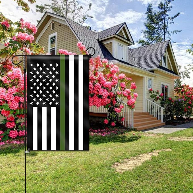 ANLEY Double Sided Premium Garden Flag, Thin Green Line US National Decorative Garden Flags - Weather Resistant & Double Stitched - 18 x 12.5 Inch