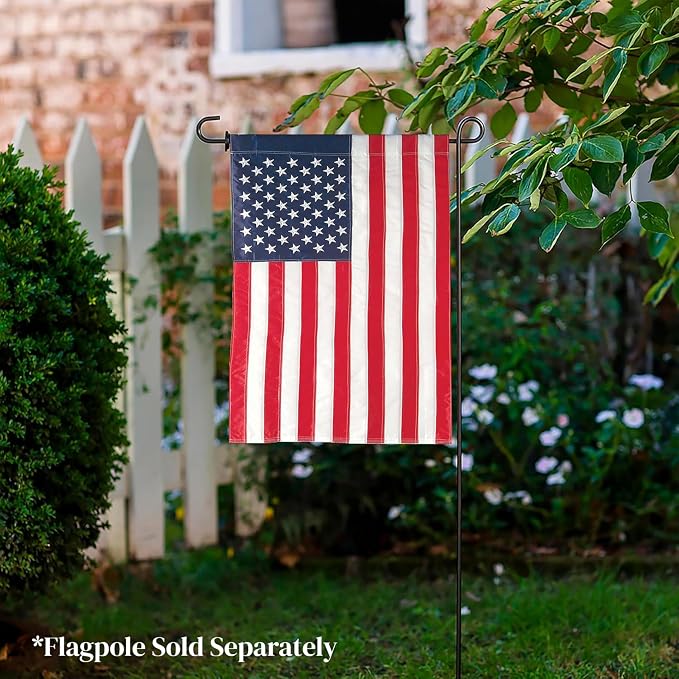 Evergreen Set of 2 American Flags 12x18 Double Sided | Patriotic House Flags For Outside | Small American Flag Garden Size | Embroidered Stars and Stripes | USA Residential or Commercial