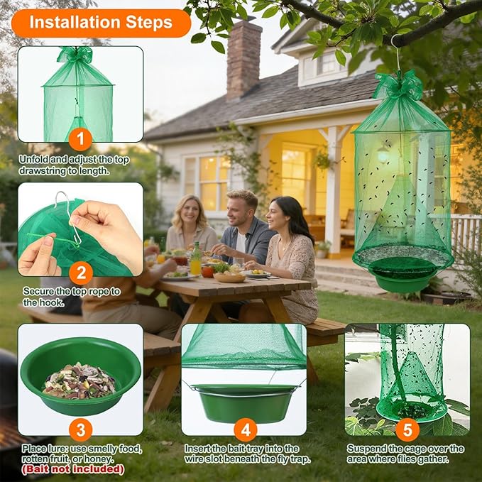 6 Pack Reusable Ranch Fly Trap Hanging, Fly Traps Outdoor Fly Catcher Killer Hunter Cage Control, Farm Horse Stable Fly Trap for Orchard, Barn, Garden