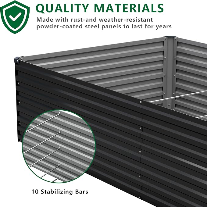 DIIYIV Galvanized Raised Garden Bed Kit Outdoor Patio,12x2x2ft Large Rectangular Metal Planter Boxes,Deep Root Box Planter for Gardening,Vegetables,Flowers,Herbs-Black