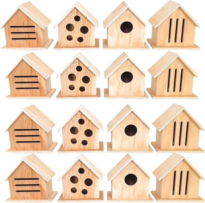 DIY Paintable Craft Kit – 12 Pack Wooden Bird, Bee, Insect & Butterfly Houses for Kids and Adults | 4 Styles, Bulk Set, Outdoor Pollinator Garden Habitat