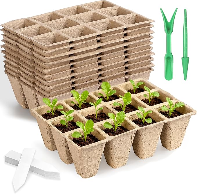 DANALLAN 10Pcs Seed Starter Tray 120 Cells Seed Starting Trays Thickened Biodegradable Seed Starter Pots Kit for Vegetables Flowers Seed Starting Planting Seeds (10)