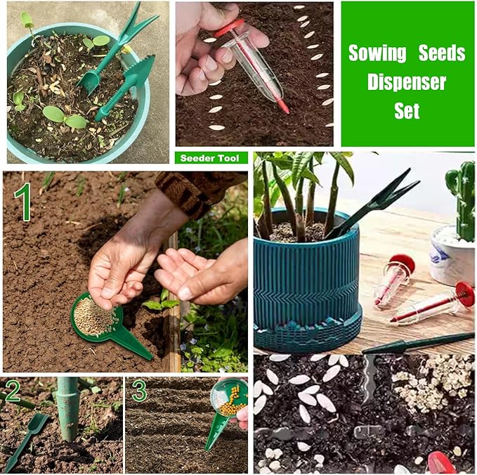 9pcs Seed Spreader Set,Adjustable Mini Sowing Seeds Dispenser, Handheld Mini Seedlings Dibber and Widger Garden Hand Tool, Ideal Gardening Tools for Small Seeds of Flowers, Vegetables