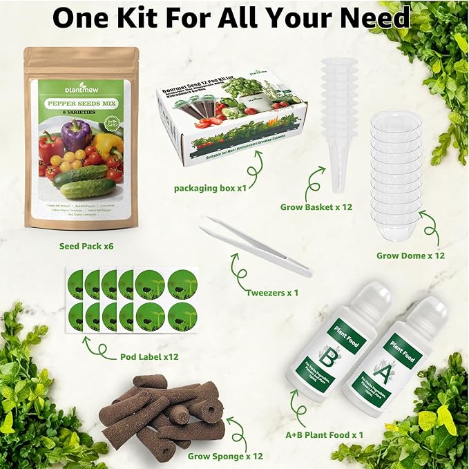 12 Pods Pepper Green Seed Pod Kit for AeroGarden, Ahopegarden Hydroponics Growing System, 3100+ Seeds of Cherry Tomato, Yellow, Purple, Red, Sweet Pepper, Cucumber