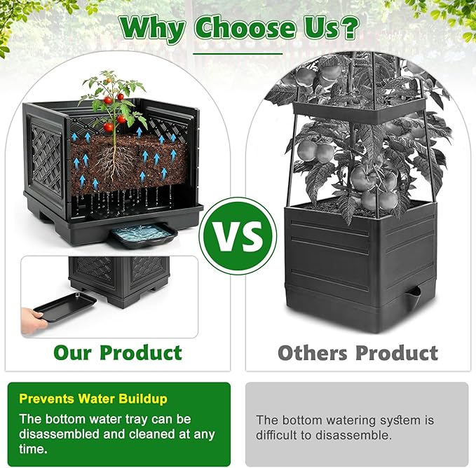 Tomato Planter with Wheels & Self Watering - 57" Tiered Pot with Drip Tray for Climbing Plants, Vegetable Vine, Flowers - Mobile Indoor/Outdoor Gardening for Small Space, Patio, Balcony (2 Pack)