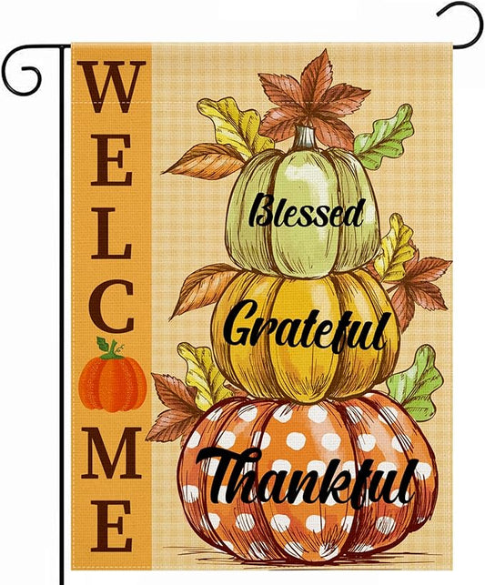 OHOME Fall Decorations for Home - Fall Garden Flag | Double-Side Autumn Decor for Outdoor Indoor Outside - Friendsgiving Welcome Backdrop Banner for Garden Porch Patio Lawn Yard,12x18 Inch