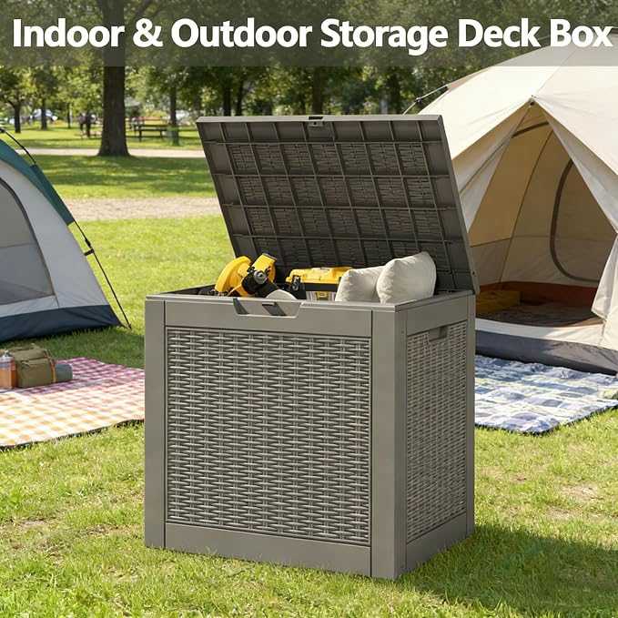 Outdoor Storage Box, 32 Gallon Resin Deck Boxes Outdoor Waterproof For Patio Furniture, Garden Tools, Pool Supplies, Lockable And UV Resistant (a Set of 2,Rattan Gray)