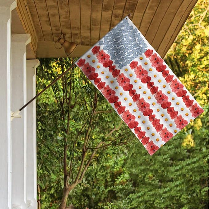 AVOIN colorlife Myosotis Poppy Memorial Day House Flag 3x5 FT Double Sided Outside, Patriotic American Flag Yard Outdoor Decoration