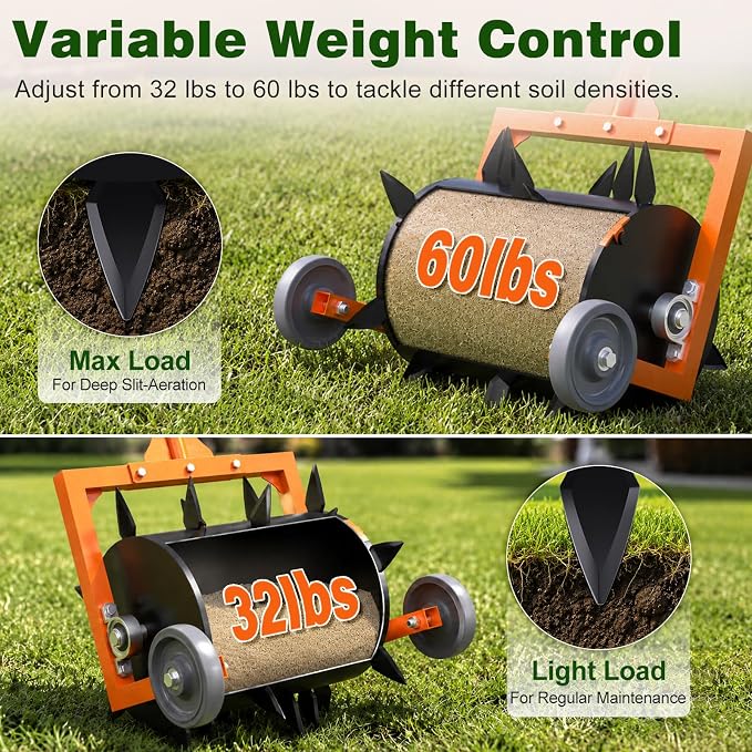 Rolling Lawn Aerator Grass Aerator, Steel Spike Roller Aerators Push Manual Lawn Aerators Machine, Rotary Aeration Tool for Lawns Soil Aerating, Aerator Lawn Tool for Garden Yard Turf Care - Orange