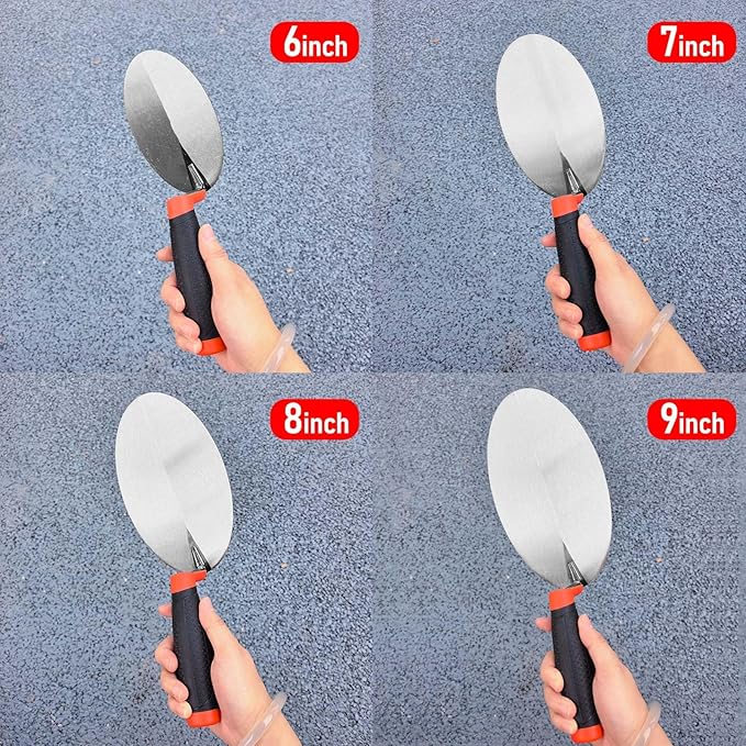 4 Pack Bricklaying Margin Trowel Set, 6” 7” 8” & 9” Carbon Steel Gauging Trowel, Masonry Trowel Hand Tool Kit for Brickwork, Concrete, Cement, Plaster, Tile Construction Projects