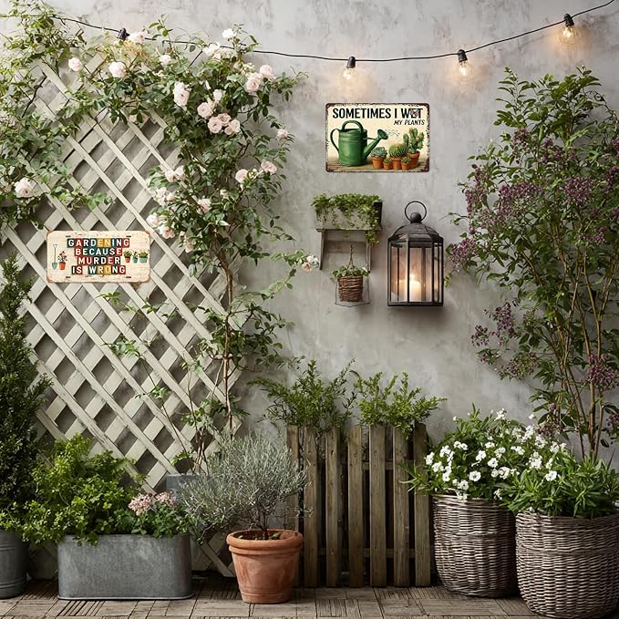 Garden Signs for Outside Metal Yard Wall Art Decor Gardening Gifts for Women Backyard Patio Garden Accessories Outdoor Funny Gardening Because Murder Is Wrong Tin Sign Greenhouse Decorations 12x6 Inch