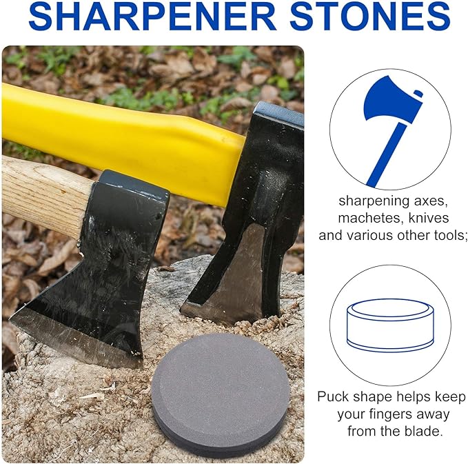 Axe Sharpener Sharpening Dual Grit Multipurpose Sharpener Puck Tool Stone Whetstone with Flannel Bag for Hatchet Garden Tools, 240 Grits and 400 Grits