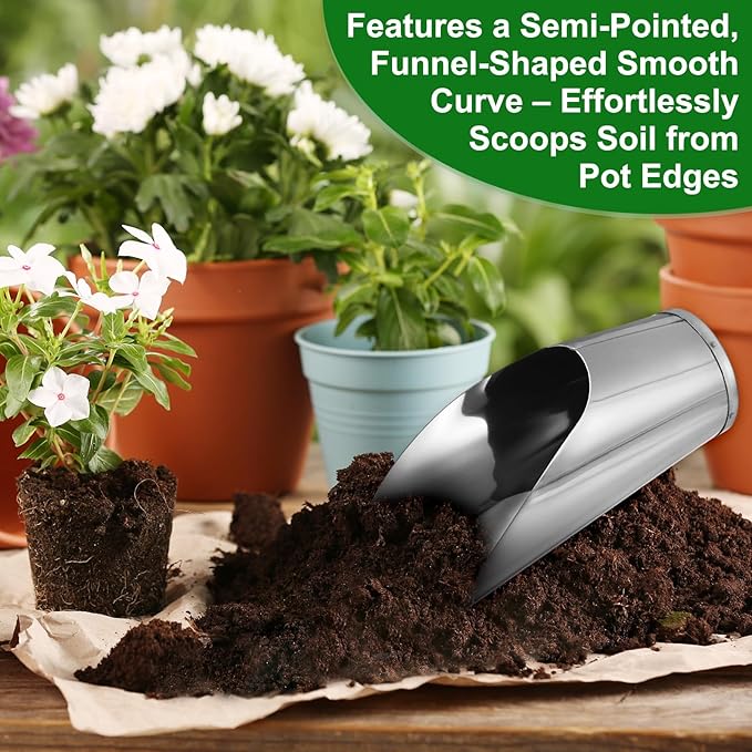 M METERXITY 1-Pack Bonsai Soil Scoops, 2.8inch/7.2cm Stainless Steel Garden Soil Scoops Bucket Shovel Potting Scoopers for Transplanting/Flower Planting, Small Gardening Tools [Silver Tone]