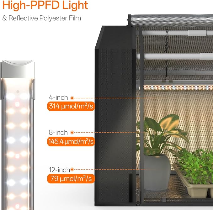 Bstrip Indoor Greenhouse with Grow Light, GM3 Small Grow Tent with Oxford Fabric, Waterproof Base Mat & Ventilation Windows for Seed Starting & Plant Growth, 18W Grow Light with Timer, 23.8x15.7x20.5