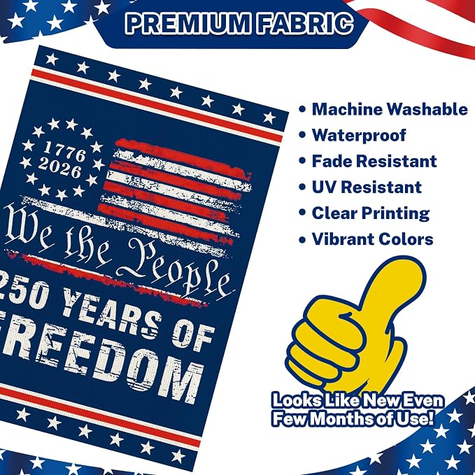 250 Anniversary Usa Garden Flags for Outside, 250 Anniversary USA Flag 1776-2026 Commemorative Patriotic 250 Year of Freedom Banner Yard Sign 4th of July Decorations Double-Sided Waterproof Flag with Stars Stripes 250 Year American Flag 12x18 Inch