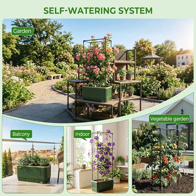 2Pack Raised Garden Bed Tomato Planter with Trellis, 52" Self Watering Tomato Planter with Water Level Indicator, Larger Rectangular Tomato Cages for Indoor & Outdoor Climbing Vegetable and Plants (2)