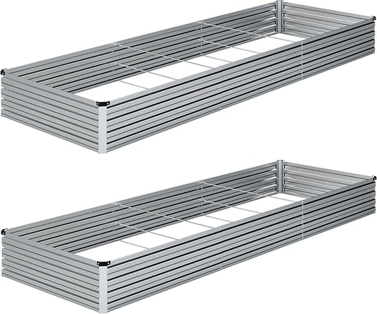10×3×1FT(2PCS) Galvanized Raised Garden Bed Kit Metal Planter Boxes,Large Outdoor Planters Garden for Planting Vegetables,Flowers,Herbs -Silver