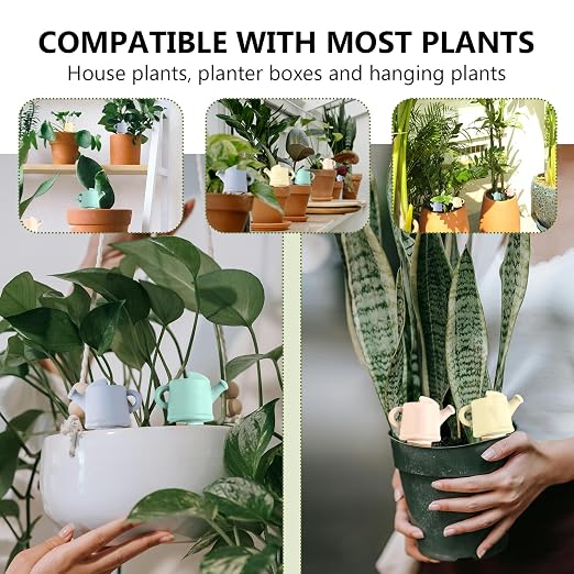 Joyeee 4 Pack Terracotta Watering Can Shape Spikes, Automatic Drip Irrigation Devices for Indoor Outdoor Potted Plants, Self Watering Spikes for Vacations with 100ml Capacity, 4 Mixed Colors