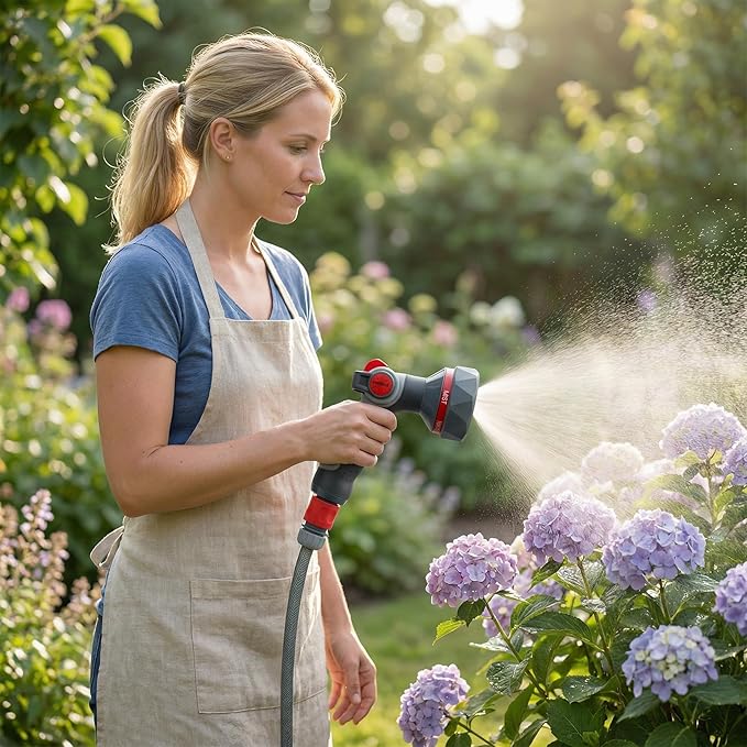Garden Hose Nozzle Sprayer-This High Heavy-Duty Spray Nozzle Offer 9 Watering Patterns for Watering Plants,Lawns &Gardens,Washing Cars,Household Cleaning and Showering Pets (Red-black)