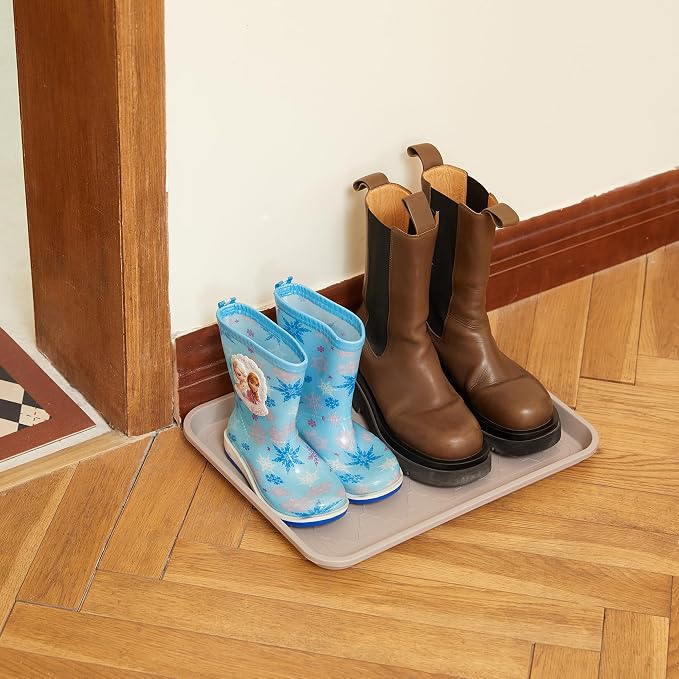 Boot Tray 2 Packs All Seasons Multi-Purpose, Waterproof Boot Trays for Entryway Indoor & Outdoor, Non-Slip Shoe Tray, 16.7"x12.8",Tan