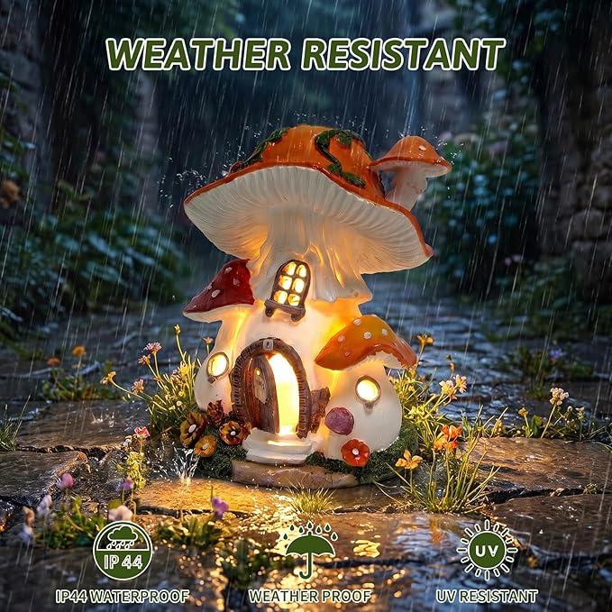 Solar Mushroom House Garden Decor, Fairy Garden Mushroom Cottage Figurines for Outdoor Lawn Patio Pathway Decoration, Gift for Women Mom Grandma