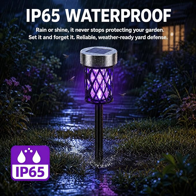 2026 Solar Bug Zapper Outdoor Waterproof Mosquito Repellent Outdoor Patio Mosquito Trap & Killer for Garden Farm Backyard Solar Powered Fly Zapper for Small Flying Insect, Gnats, Flies, Moths (4)