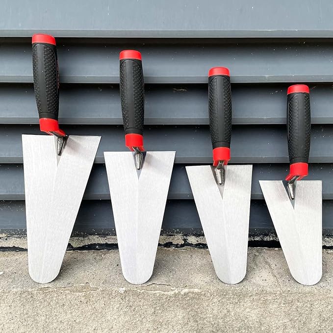 Bricklaying Trowel 4pcs Set, 5.9" 7" 7.87" 8.86'' Masonry Margin Gauging Trowel with Slip-resistant Handles, Brick Tool Set for Brickwork, Stonework, Masonry (Black-D Set)