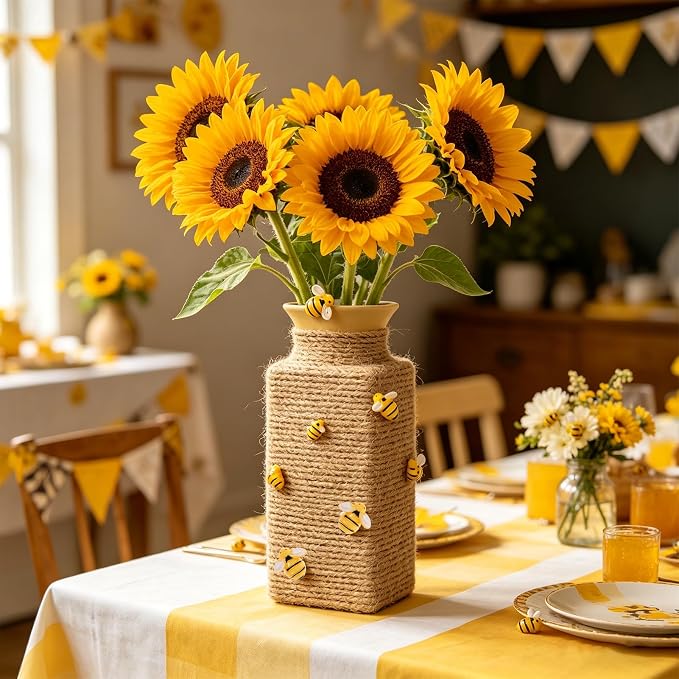 Bee Hive Decor Honey Pot Party Decorations Set, Crafts Jute Rope Natural Twine Tiny and Resin Honeybee for Bee Baby Shower Summer Home Decor Farmhouse Birthday Party Supplies