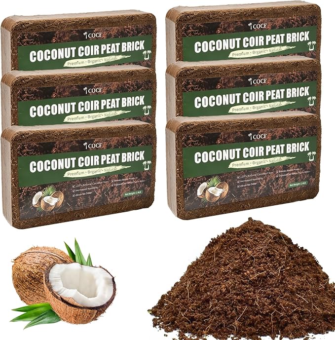Coco Coir Brick - Low EC & pH Balanced, Compressed Organic Coconut Fiber Potting Mix for Indoor Outdoor Plants, Seed Starting, Hydroponics & Reptile Bedding(8.4lb)