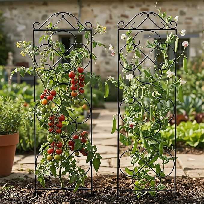 Thealyn Garden Trellis for Climbing Plants, 4 Pack 48" x 12.5" Metal Trellis for Potted Plants, Rust-Resistant Plant Support for Indoor Outdoor Use, for Ivy Clematis Vines Flowers, Black