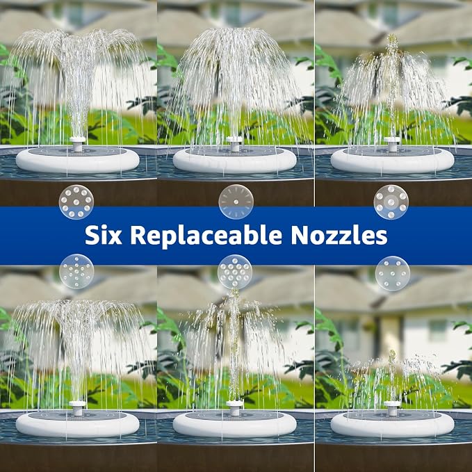 1-Pack Solar Fountain with RGB Lights 3.5W Solar Powered Bird Bath with 6 Nozzle and 4 Fixed Pipes for Pool Garden Pond and Fish Outdoor