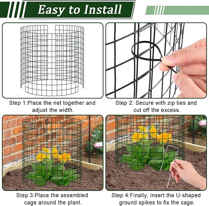 10 Pack Plant Protectors from Animals, 13.5" Dia X 14" H Wire Plant Protector Cage, 30pcs Metal Mesh Garden Cloches to Keep Rabbits, Squirrels and Chicken Out and Protection Vegetables Flowers Shrubs