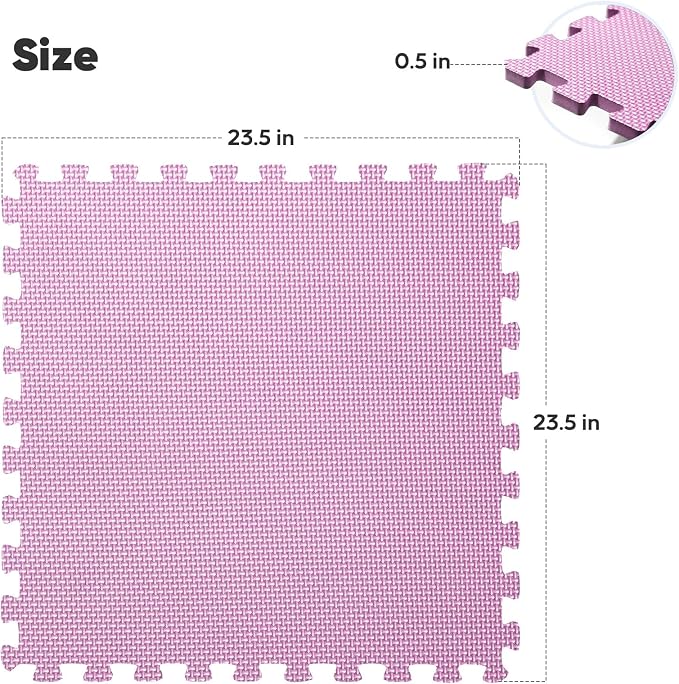 24 Pack Home Gym Mat, Puzzle Exercise Mat, EVA Interlocking Foam Floor Tiles for Home Workout Equipment and Kids' Play Areas - Blue, 24 in x 24 in x ½ in - (Pink, 24 Pack(96 SQ FT))