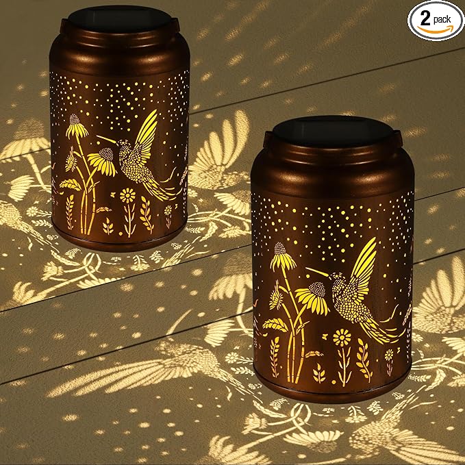 2 Pack Solar Lanterns Outdoor Waterproof, Hummingbird Garden Decor Gifts for Women Mom Grandma Hanging Solar Lights Metal Decoration Outside for Yard, Patio(Dandelions)