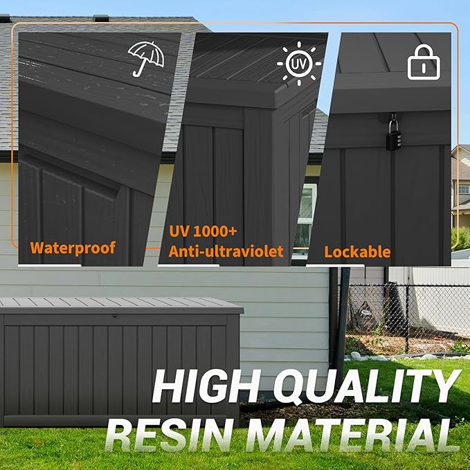 Outdoor Storage Box, 150 Gallon Resin Deck Boxes Outdoor Waterproof For Patio Furniture, Garden Tools, Pool Supplies, Lockable And UV Resistant (Striped Black)