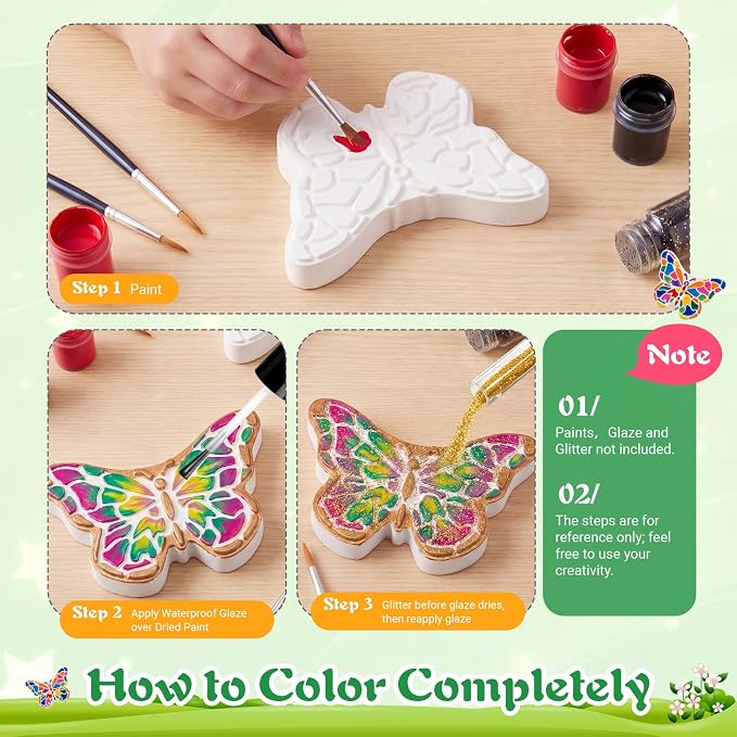 Lewtemi 8 Pcs Paint Your Own Stepping Stones for Craft, DIY Plaster Stepping Stones Garden Decor Painting Art Set for Art Class, Summer Activities & Home Decor (Butterfly)
