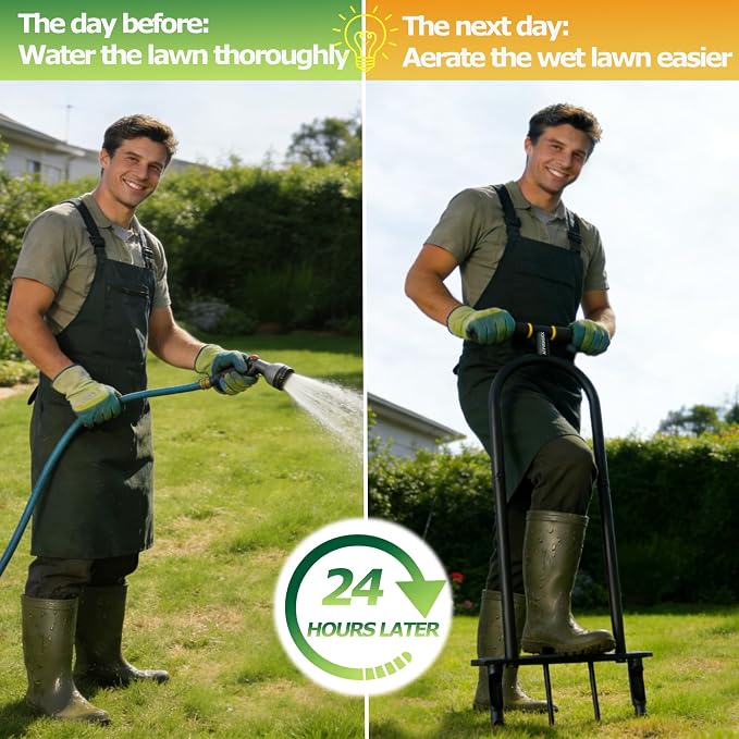 Manual Core Aerator Lawn Tool, Plug Aerator for Hard Compacted Soil | Cast Iron Rustproof. Step-Eject 5.4" Cores No Clog. 40" Handle No Bend. For Hard Soil, Large Lawns. Great for Seniors/Women.