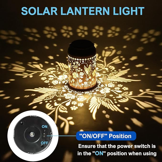 JEJOT Hummingbird Solar Lanterns Outdoor Waterproof, Birthday Gifts for Women Mom Grandma,Metal Hanging Solar Lantern for Yard,Garden,Porch Landscape Deconrations-1 Pack