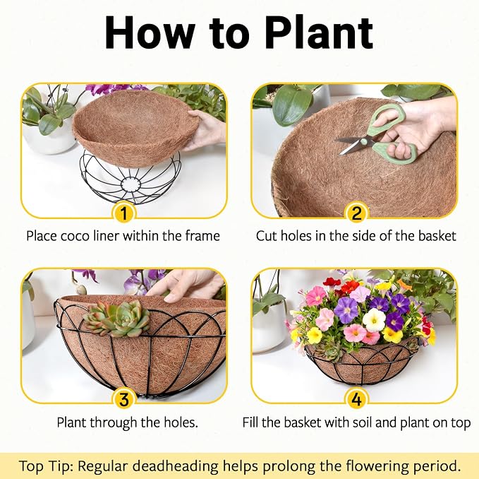 ZeeDix 16 Inch Large Hanging Baskets for Plants Outdoor, 2 Pack Round Metal Wire Planter Basket with Coco Coir Liner, Hanging Flower Pots for Garden Yard Patio Porch Balcony Decor