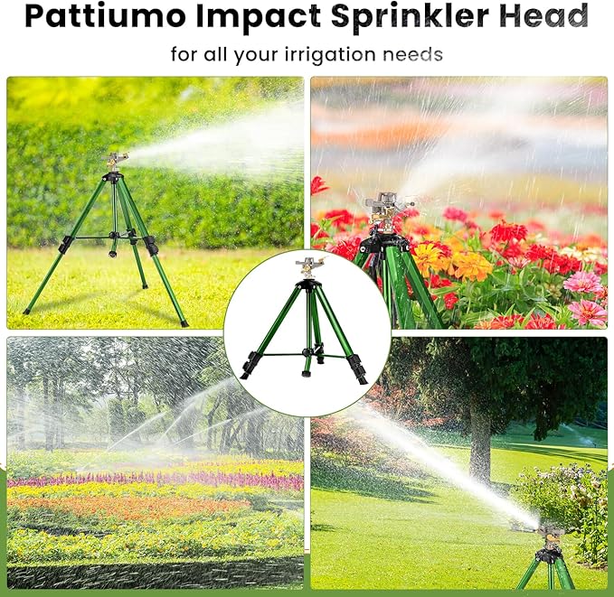 Pattiumo Sprinklers for Yard, 360° Tripod Sprinklers for Yard Large Area, 3/4" Connector Lawn Sprinkler, Adjustable Height 16-37”, Water Sprinkler for Lawn/Garden/Patio, 1Pack