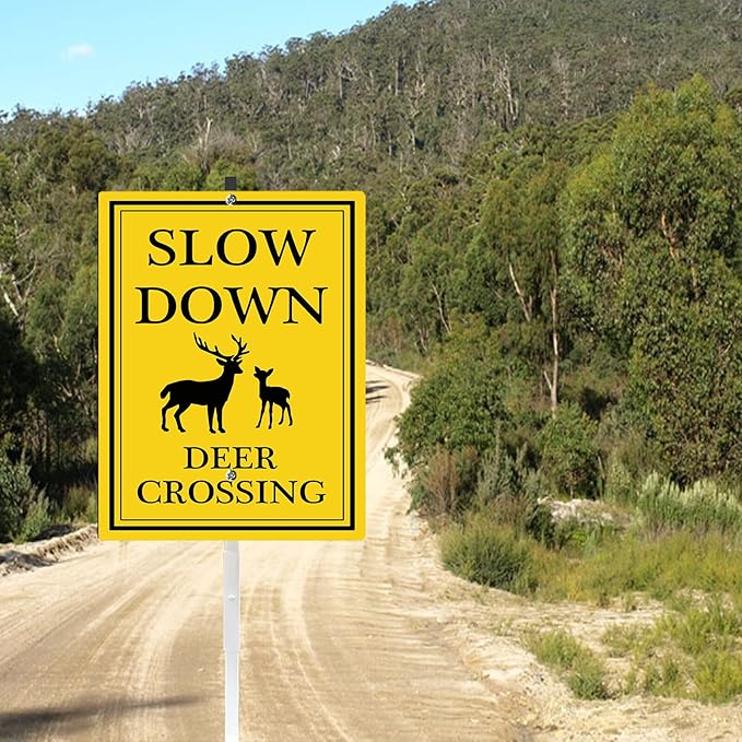 Deer Crossing Sign Slow Down Yard Sign with Stake Rustproof Reflective Aluminum Caution Safety Signs Drive Slowly Watch for Deer Animal Sign for Street Neighborhoods