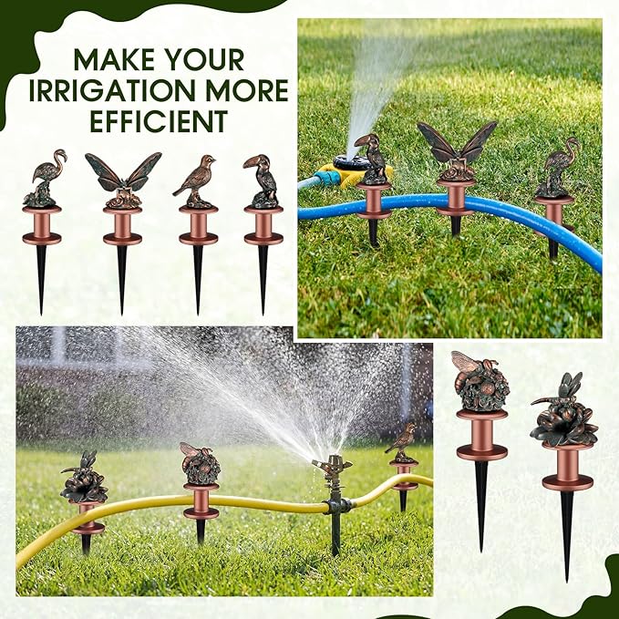 Zonon 6 Pcs Garden Hose Guide Stake Decorative 11.8 Inch Heavy Duty Metal Antique Water Hose Roller Guard Guide Stake Spike Resin Plant Saver Tools for Lawn Yard Garden(Antique Copper,Birds)