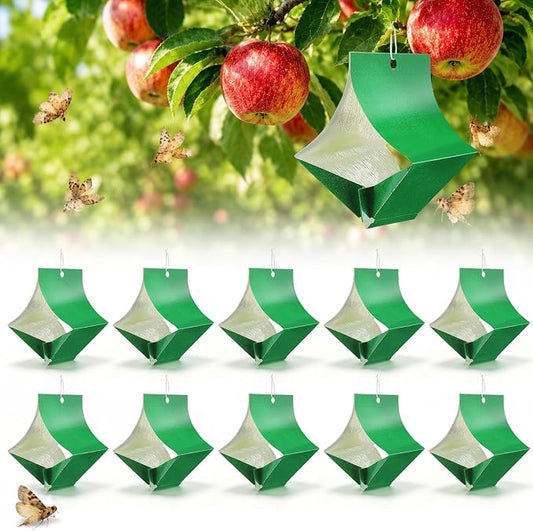 10 Pack Moth Traps (Lure not Included), Codling Moth Traps for Apple Trees, Heavy Duty Sticky Trap Board for Oriental, Peach Tree Borer, Squash Vine Borer,Hanging Codling Moths Trap with 20 Twist Ties