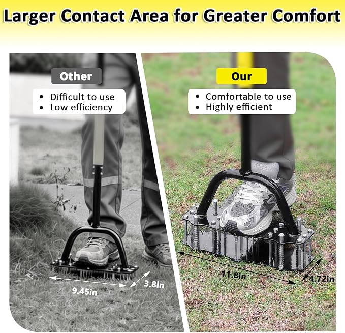 Manual Lawn Aerator Tool, Automatic Dirt Clean Lawn Aerator with 17 Spikes and Extended T-Handle, Easy-to-Assemble Aerator Lawn Tool with Gloves, Yard and Grass Aerator for Soil Loosening