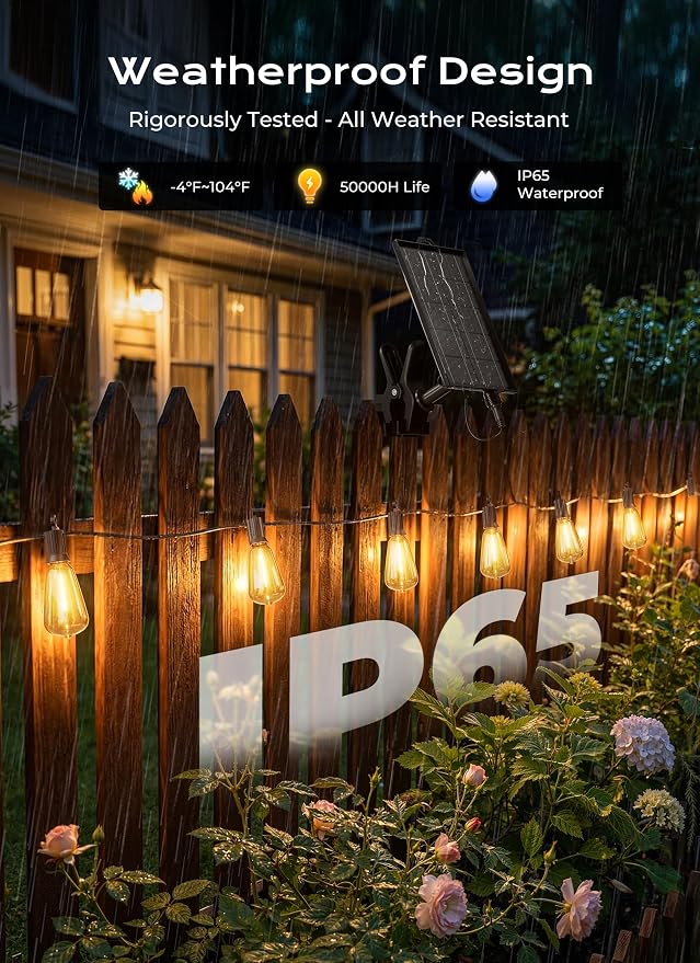 Brightown 100FT Solar String Lights Outdoor Waterproof, Patio Lights with Remote and 31+2 LED Shatterproof Bulbs, Dimmable & Timable, 3 Light Modes, Solar Lights Outdoor for Yard Camping Party Outside