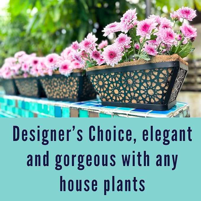 LaLaGreen Window Boxes Planters for Outdoor Plants (12 Inch, 4 Pack) Small and Cute Black Metal Fence Hanging Flower Box Basket with Coco Liner Unique Horse Troughs Balcony Garden Pot Patio Porch Rail