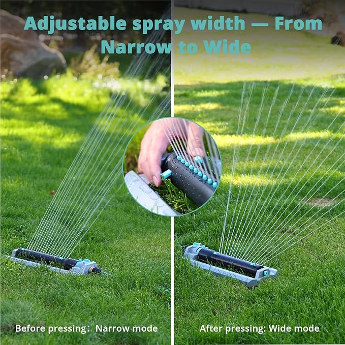 QUOBAS 2 Pack Heavy Duty Oscillating Sprinkler, 18-Hole Nozzle with Zinc Alloy Metal Base, Adjustable Flow Control & Spray Width, with Cleaning Pin, Garden, Yard