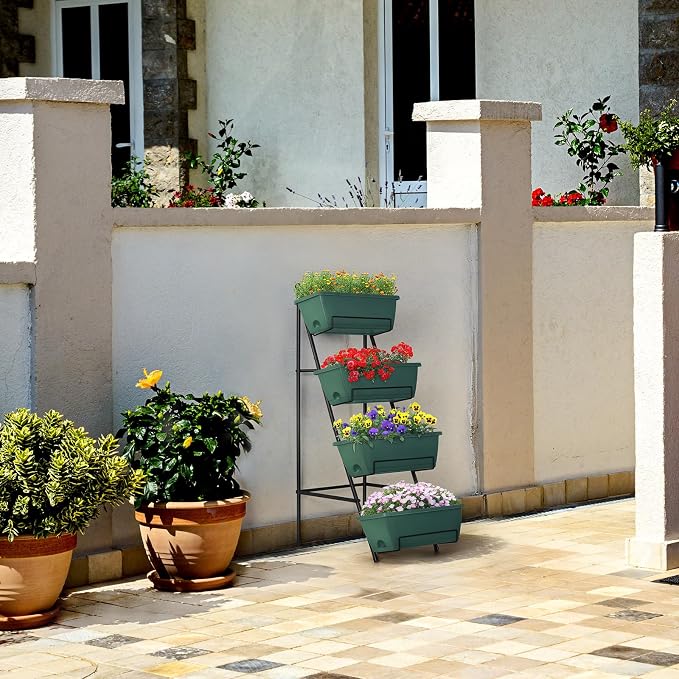 OYEAL Raised Garden Bed 4 Tier Vertical Garden Planters Indoor Outdoor Raised Planter Box with Legs Elevated Herb Garden Planter for Flowers Vegetables Plants, Green, 16.8 * 18.3 * 41.5 Inches