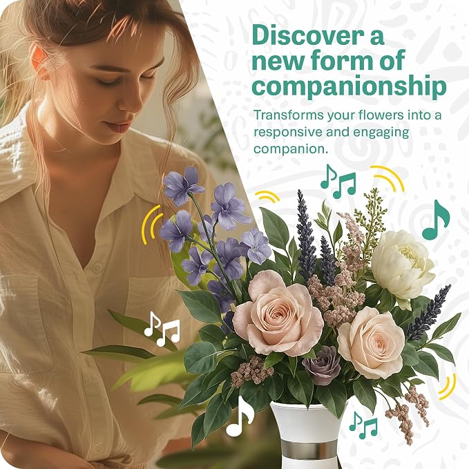 Interactive Robotic Pure Ivory Vase for Flower Bouquets | Bluetooth Capable, Touch Sensitive Floral Holder | Record a Message for Mother's Day, Birthdays, Anniversaries | 6x9 Inches