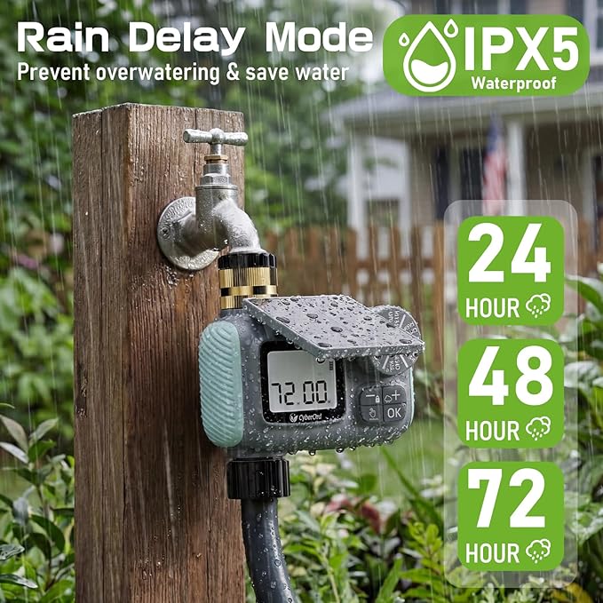 Solar Hose Timer, CyberOrd Sprinkler Timer Programmable with Brass Swivel, Programmable Faucet System for Garden Hose with Rain Delay/Manual/Automatic, Drip Irrigation System for Outdoor, Yard, Lawn